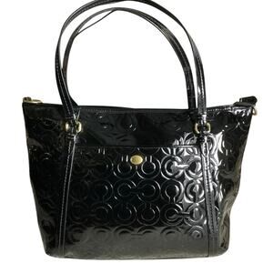 Coach Op Art Glossy Patent Leather Tote Bag